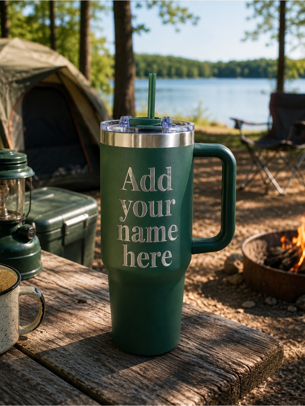 Personalized Hogg 40 oz Insulated Tumbler With Handle Engraved Mug Green
